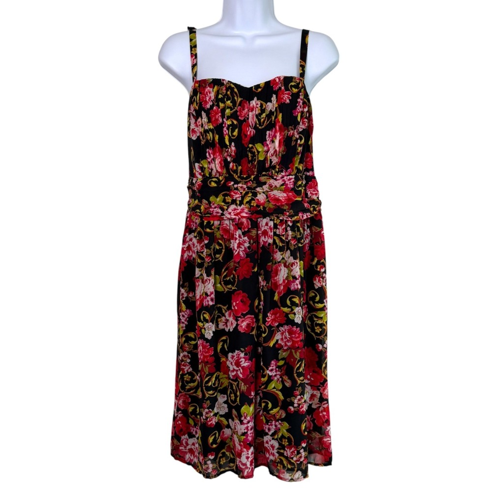 Floral Midi Dress with Sweetheart Neckline - Picture 2 of 7